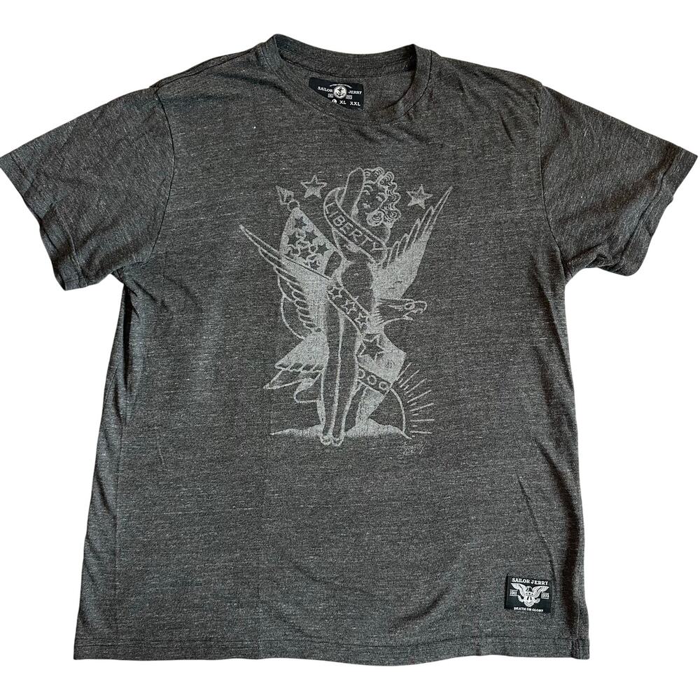 Sailor Jerry Dark Heather Gray, Short Sleeve, Graphic T-Shirt- L
